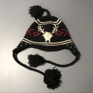 Vintage POLO RALPH LAUREN Wool & Cashmere Knit Earflap Blk/Wht Ski Beanie Hat